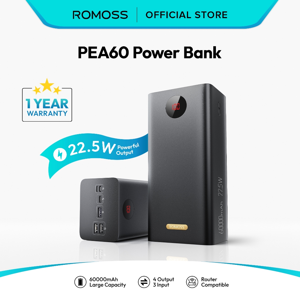 Romoss PEA60 60000mAh Powerbank PD 22.5W Type-C Powerbank QC 3.0 Two-way Fast Charge Mobile Power