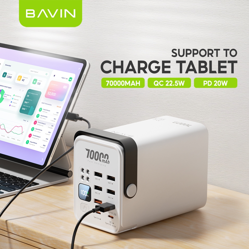 BAVIN PC1062 70000mAh Fast Charging Power Bank QC 3.0 22.5W + PD 20W w/ 6x USB & 2x Type-C Port - Image 2