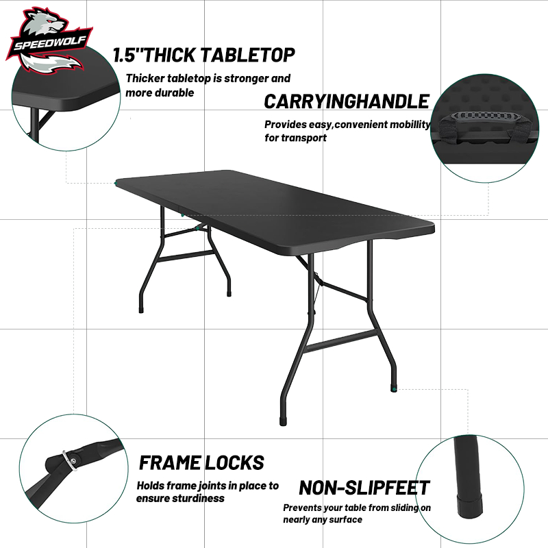 【Speedwolf】Folding table Outdoor long table portable white home desk Computer table for 8 people - Image 5