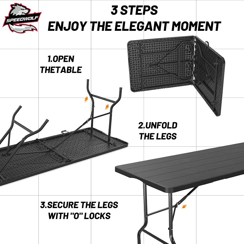 【Speedwolf】Folding table Outdoor long table portable white home desk Computer table for 8 people - Image 3