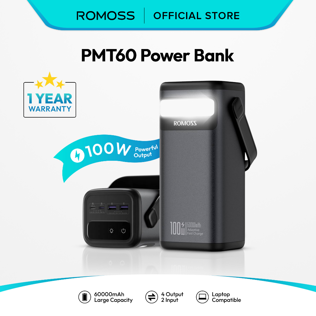 Romoss PMT60 60000mAh 100W Led Display Fast Charging Powerbank with Emergency Lighting