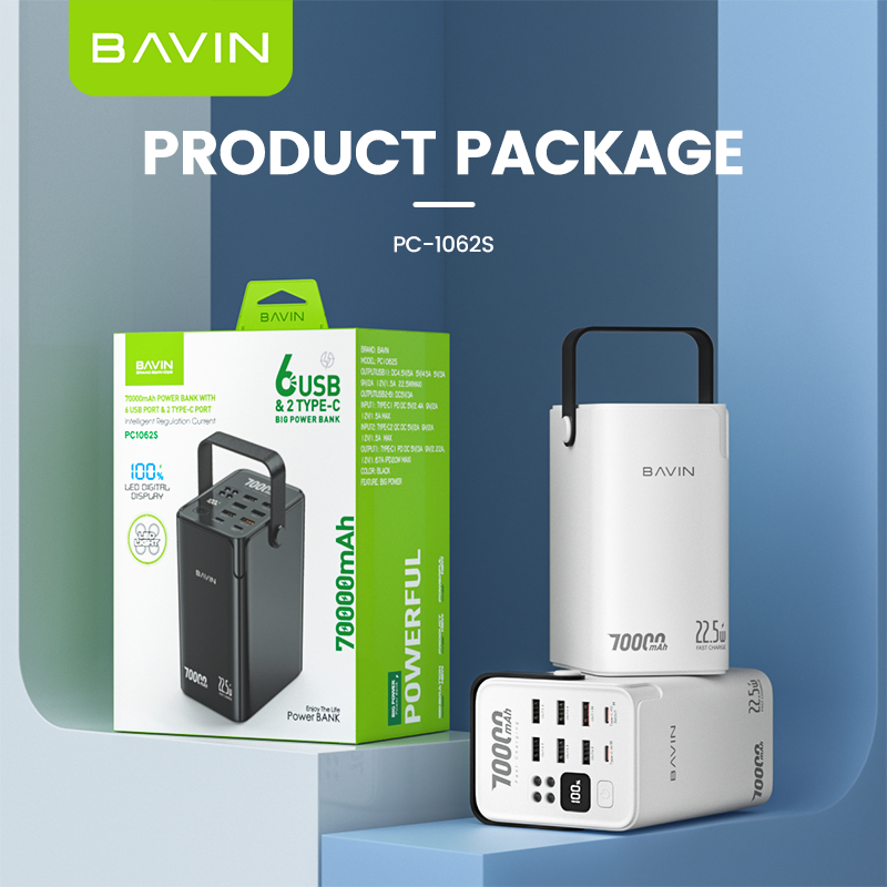 BAVIN PC1062 70000mAh Fast Charging Power Bank QC 3.0 22.5W + PD 20W w/ 6x USB & 2x Type-C Port - Image 8