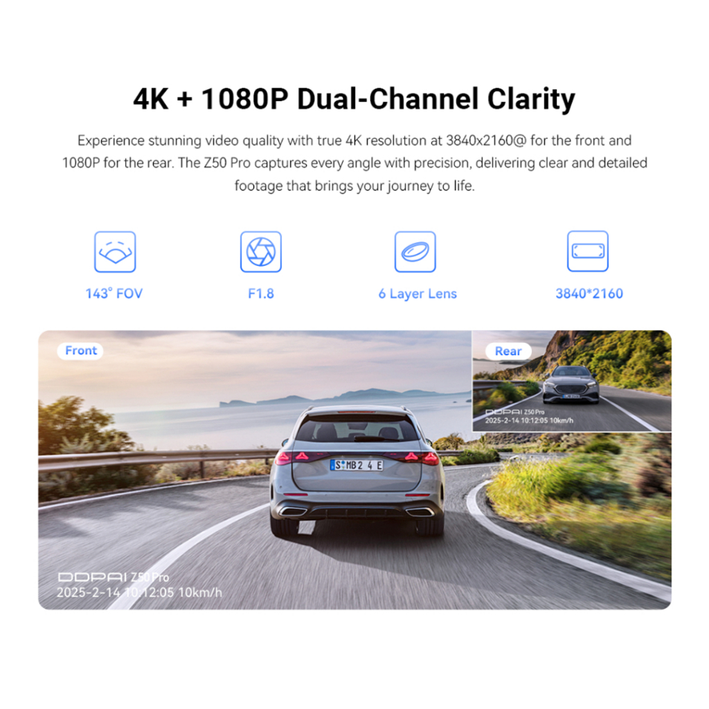 [NEW] DDPAI Z50 Pro 4K UHD Dual Wi-Fi6  5GHZ ADAS Super NightVisin Dash Cam with 4G Connectivity GPS - Image 3