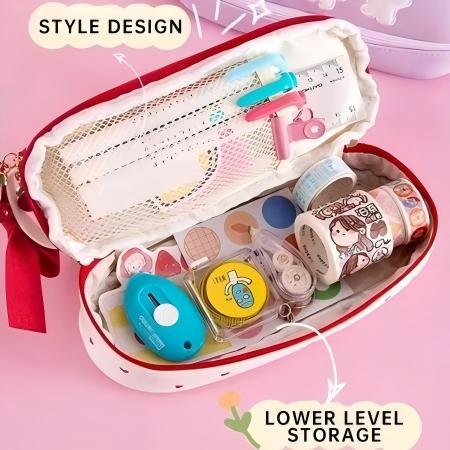 2 Layer Large Capacity PU Pencil Case Pink Cute Stationery Storage Bag/Cosmetics Storage for Girl — view 4
