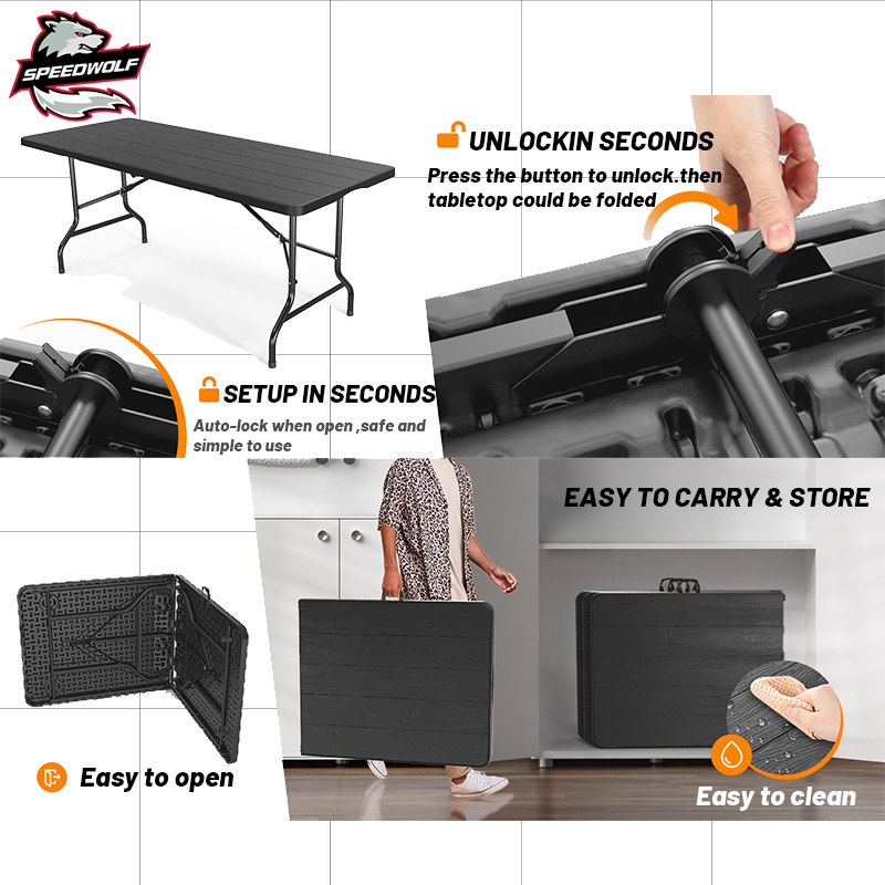 【Speedwolf】Folding table Outdoor long table portable white home desk Computer table for 8 people - Image 8