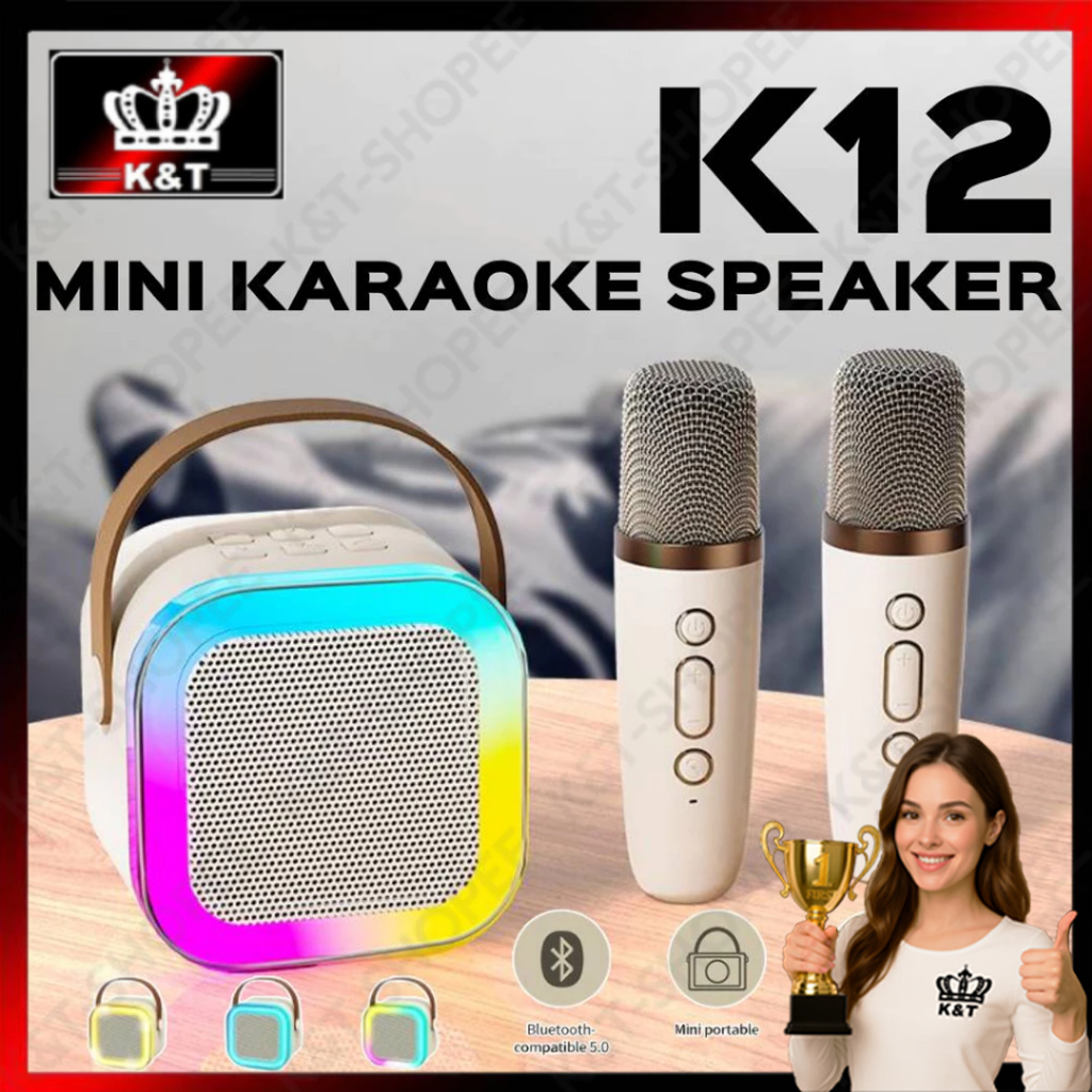 K12 Mini Karaoke Wireless Audio Speaker Bluetooth Microphone Portable Home KTV RGB Karaoke Machine