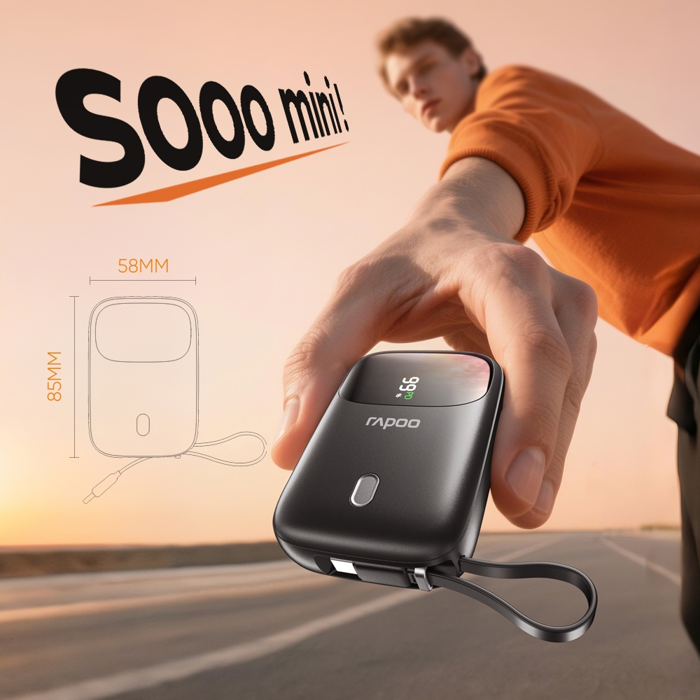 Rapoo RH10mPro/RH10ms Pro 10000mAh PD20W Light Ning and Type C Cable Powerbank with Cord QC3.0 22.5W - Image 4