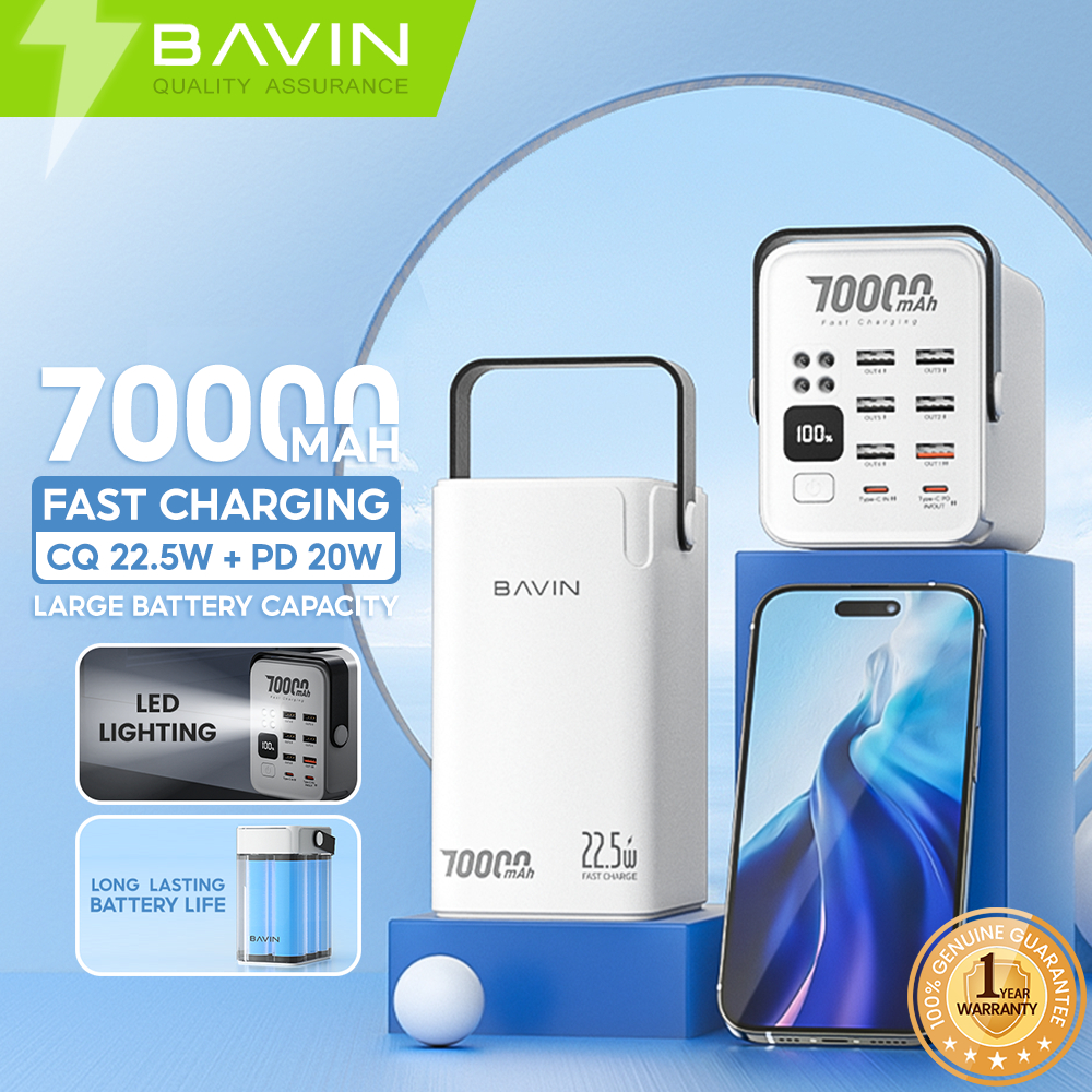 BAVIN PC1062 70000mAh Fast Charging Power Bank QC 3.0 22.5W + PD 20W w/ 6x USB & 2x Type-C Port