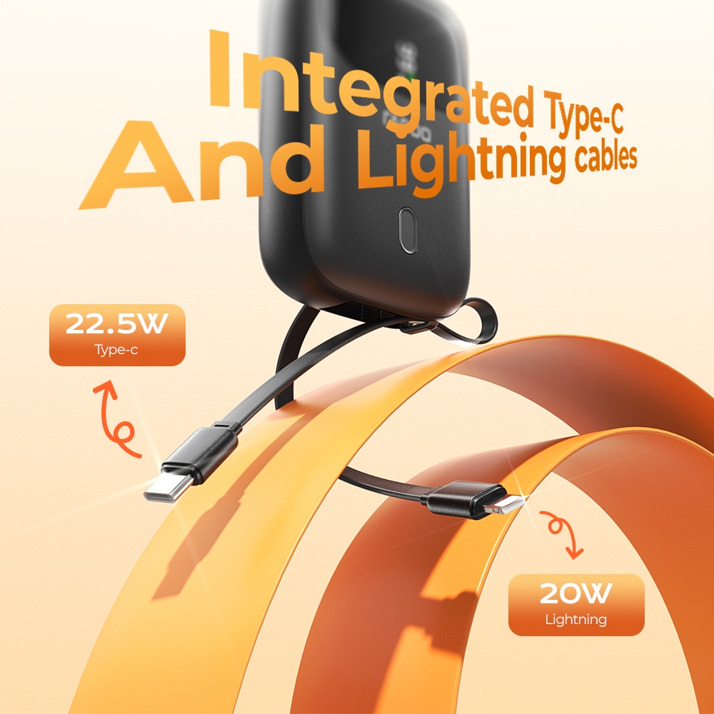 Rapoo RH10mPro/RH10ms Pro 10000mAh PD20W Light Ning and Type C Cable Powerbank with Cord QC3.0 22.5W - Image 5