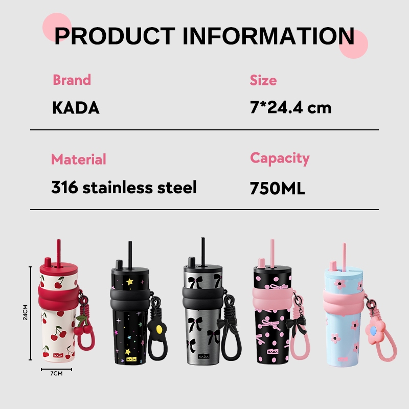 KADA Tumbler Hot and Cold with Straw 750ML(25OZ) Water Bottle Stainless Steel for Coffee Office - Image 7