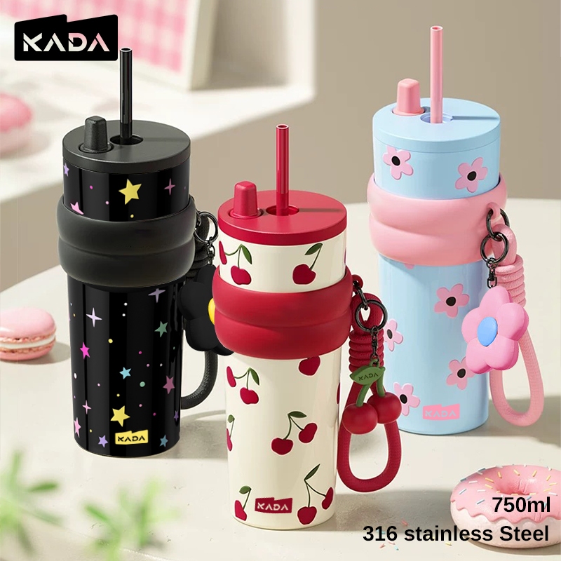 KADA Tumbler Hot and Cold with Straw 750ML(25OZ) Water Bottle Stainless Steel for Coffee Office