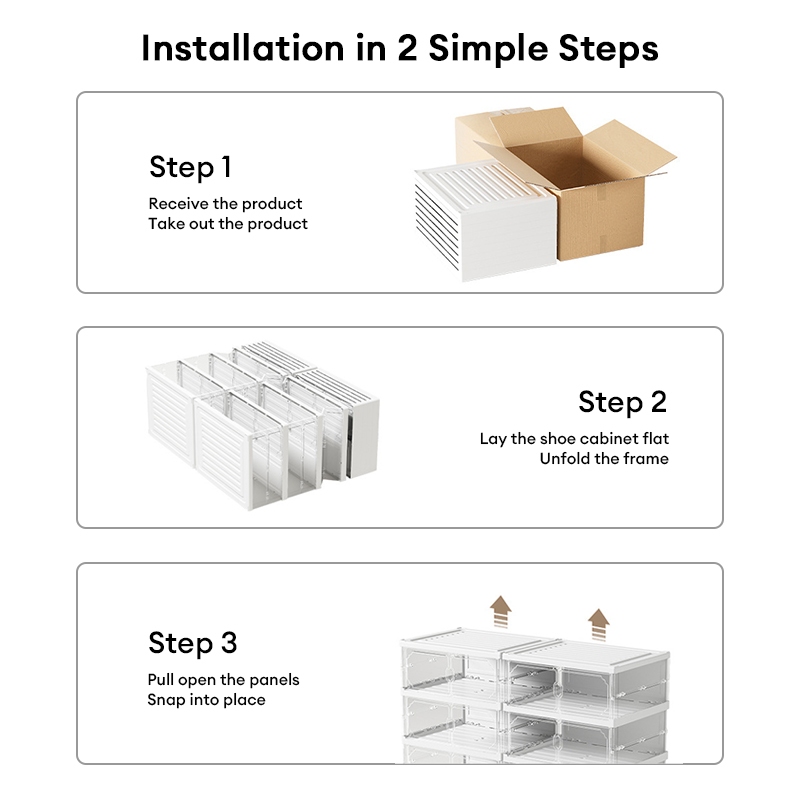 gooreestyle Transparent Foldable Shoe Rack Cabinet Storage Organizer Box Shelf Installation-Free - Image 4
