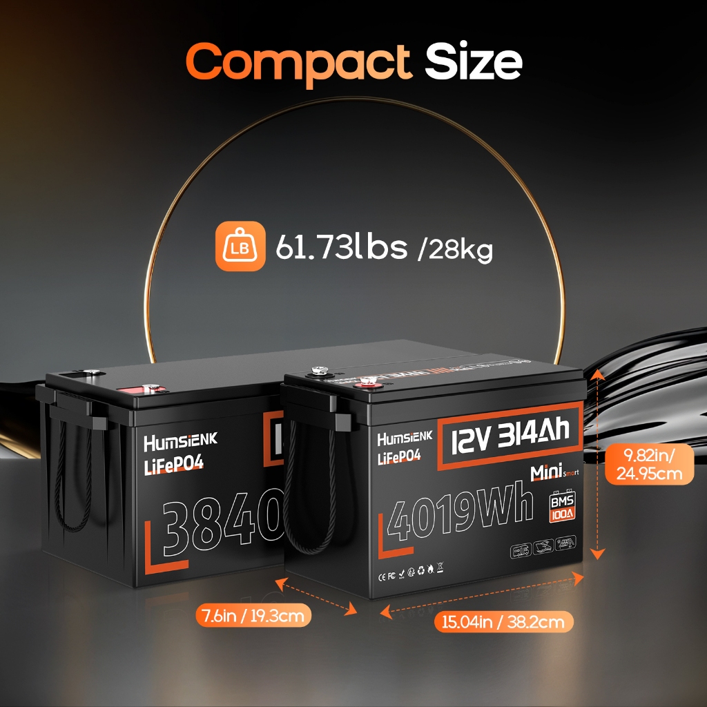 Humsienk 12V 314Ah 100Ah 50Ah Mini Bluetooth Lithium LiFePO4 Battery 200A BMS Solar Energy Battery - Image 2