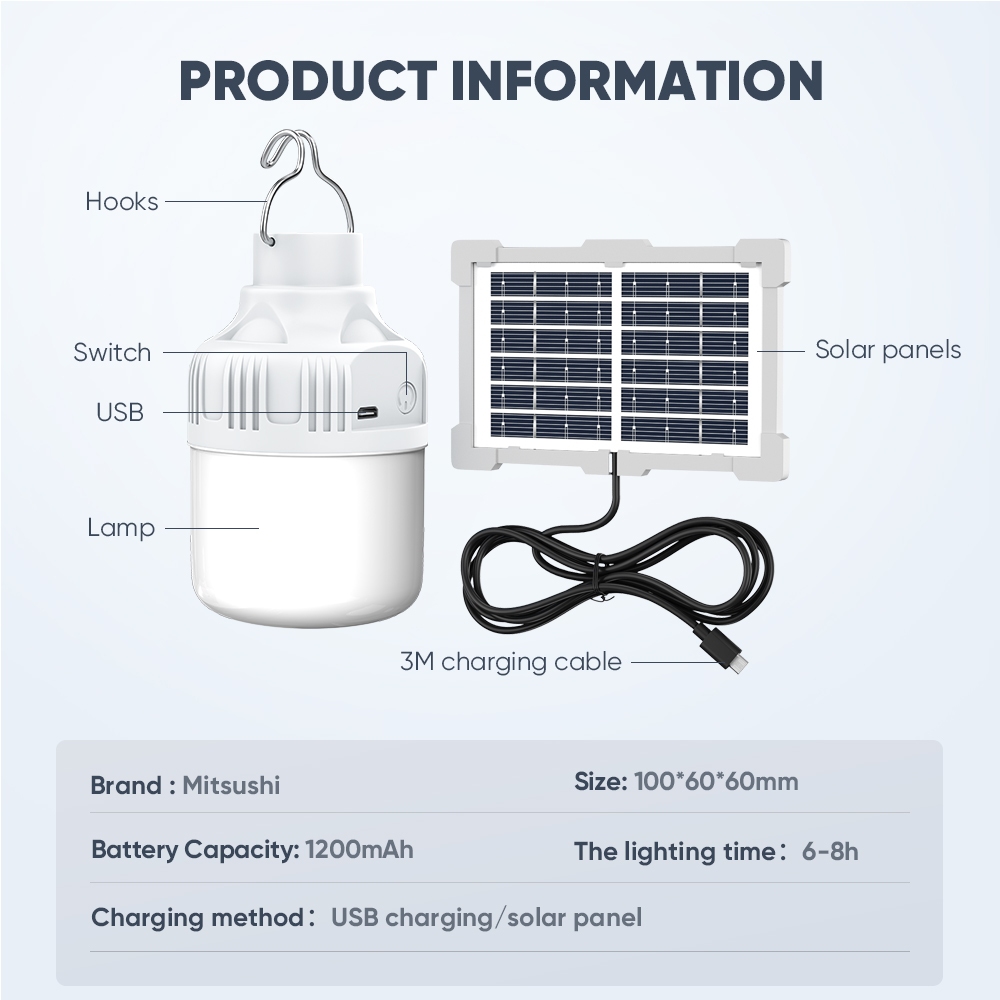 Mitsushi Solar Lights Bulb Outdoor Waterproof Solar Indoor LED Bulb Light Energy Saving Lamp - Image 7