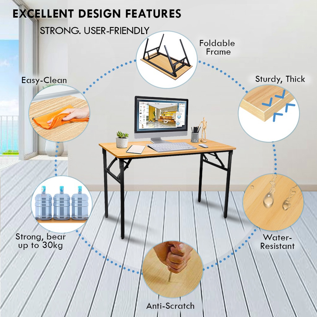 Eone Home Foldable Table Study Table Computer Table Dining Table Wooden For Room Office Table - Image 2