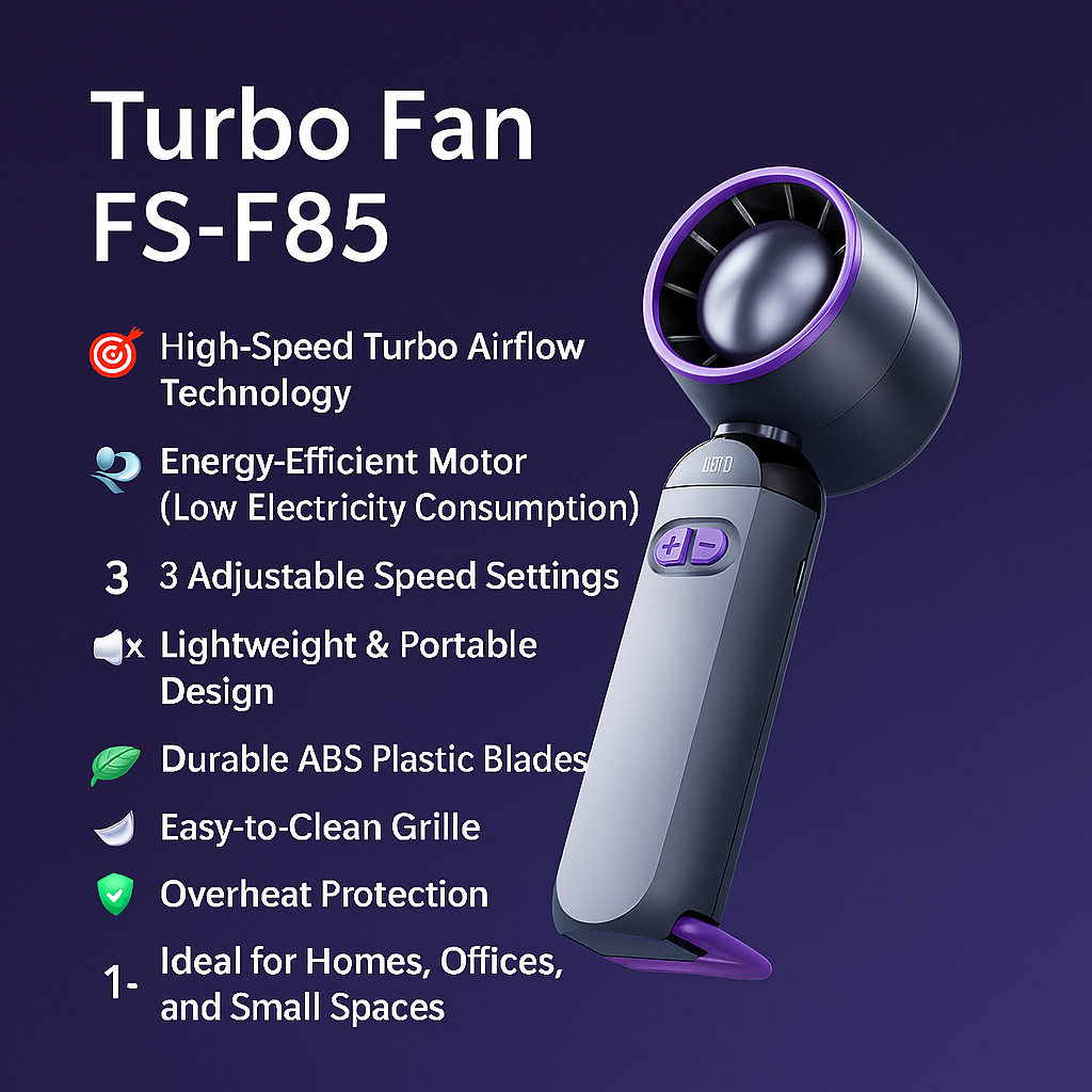 FS-F85 Portable Turbo Fan USB Rechargeable Foldable Handheld Pocket Fan 100 gear speed LED display - Image 7