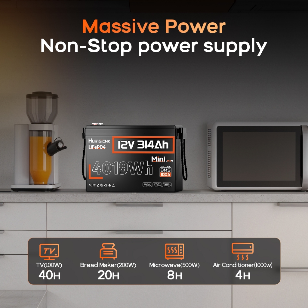 Humsienk 12V 314Ah 100Ah 50Ah Mini Bluetooth Lithium LiFePO4 Battery 200A BMS Solar Energy Battery - Image 7