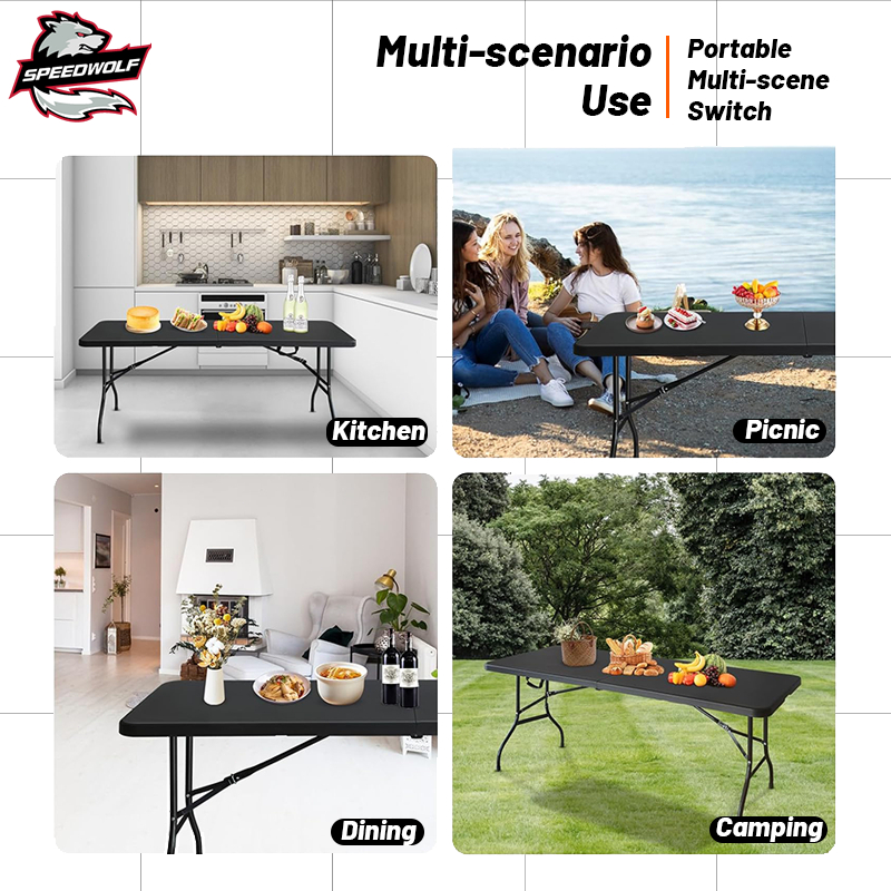 【Speedwolf】Folding table Outdoor long table portable white home desk Computer table for 8 people - Image 7