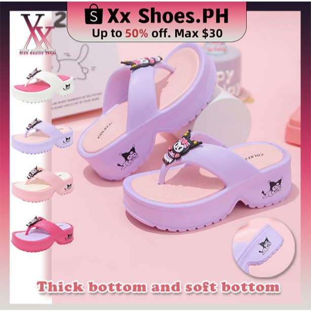 New Kuromi Sandals for Girls Non-slip Wedge Summer Flip-flops Kids Cartoon Beach EVA Slippers#308-1