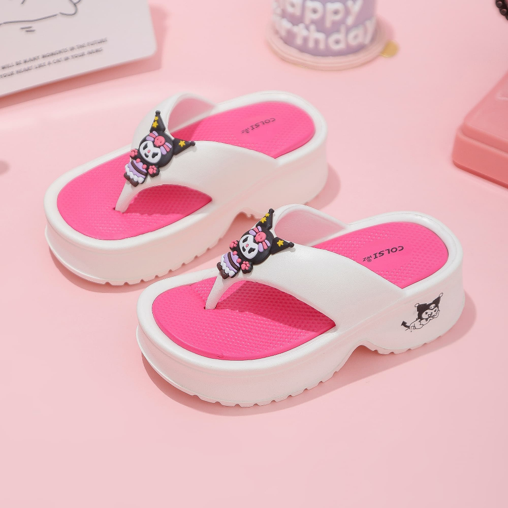New Kuromi Sandals for Girls Non-slip Wedge Summer Flip-flops Kids Cartoon Beach EVA Slippers#308-1 - Image 6