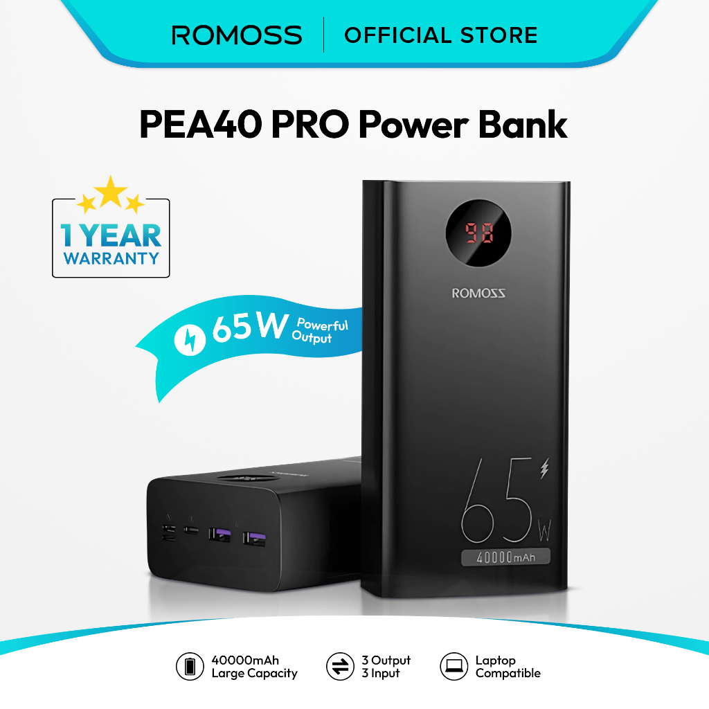 Romoss PEA40 Pro 65W 40000mAh Laptop Powerbank Notebook Computer Fast Charging Charger