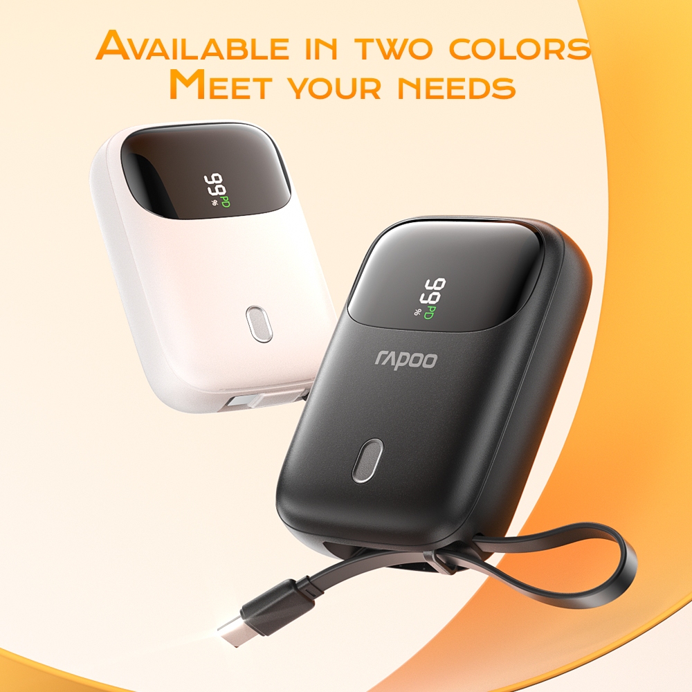 Rapoo RH10mPro/RH10ms Pro 10000mAh PD20W Light Ning and Type C Cable Powerbank with Cord QC3.0 22.5W - Image 2