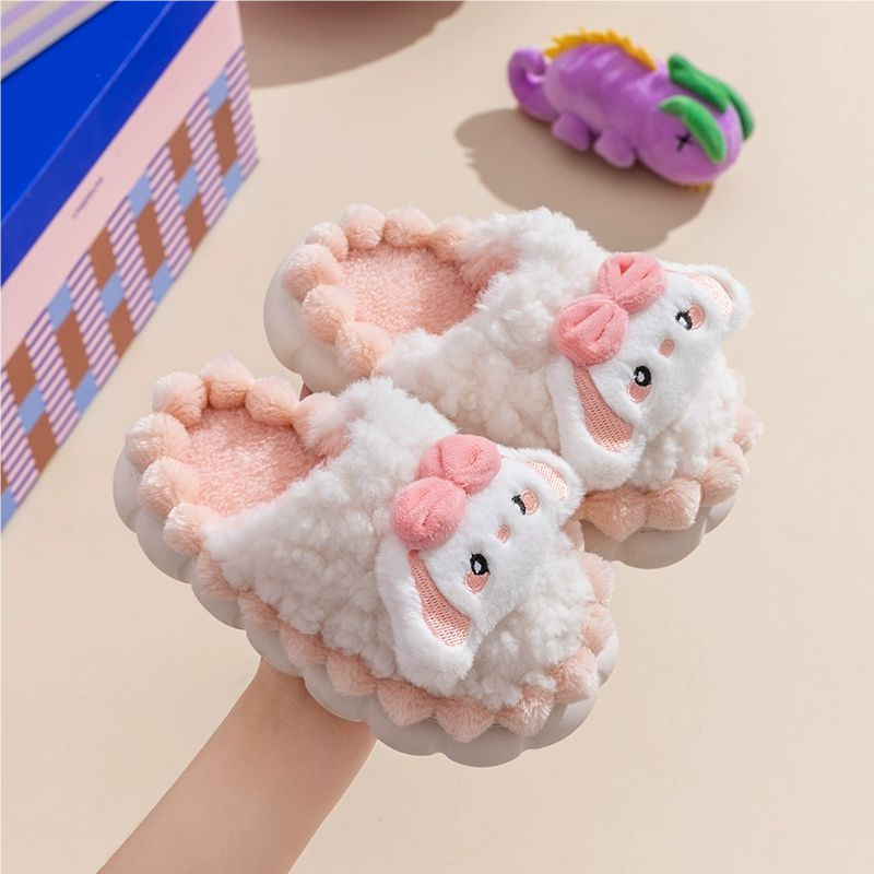 Fluffy rabbit children's thick bottom anti slip home warmth indoor slipper for girl and boys - Image 5