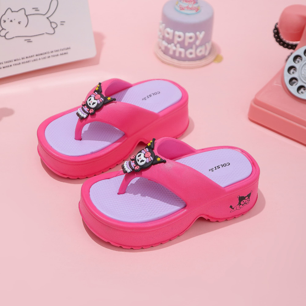 New Kuromi Sandals for Girls Non-slip Wedge Summer Flip-flops Kids Cartoon Beach EVA Slippers#308-1 - Image 3