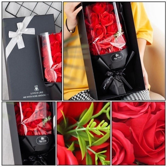MET Bouquet of Roses Soap Flower Gift Box Decoration Flower Wedding Valentine Gift  home Decoration - Image 3