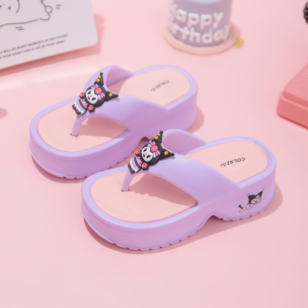 New Kuromi Sandals for Girls Non-slip Wedge Summer Flip-flops Kids Cartoon Beach EVA Slippers#308-1 - Image 5