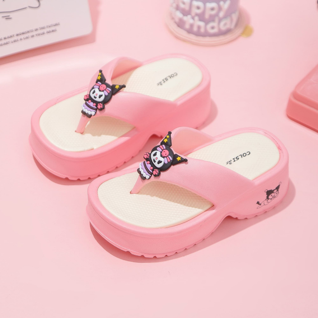 New Kuromi Sandals for Girls Non-slip Wedge Summer Flip-flops Kids Cartoon Beach EVA Slippers#308-1 - Image 4