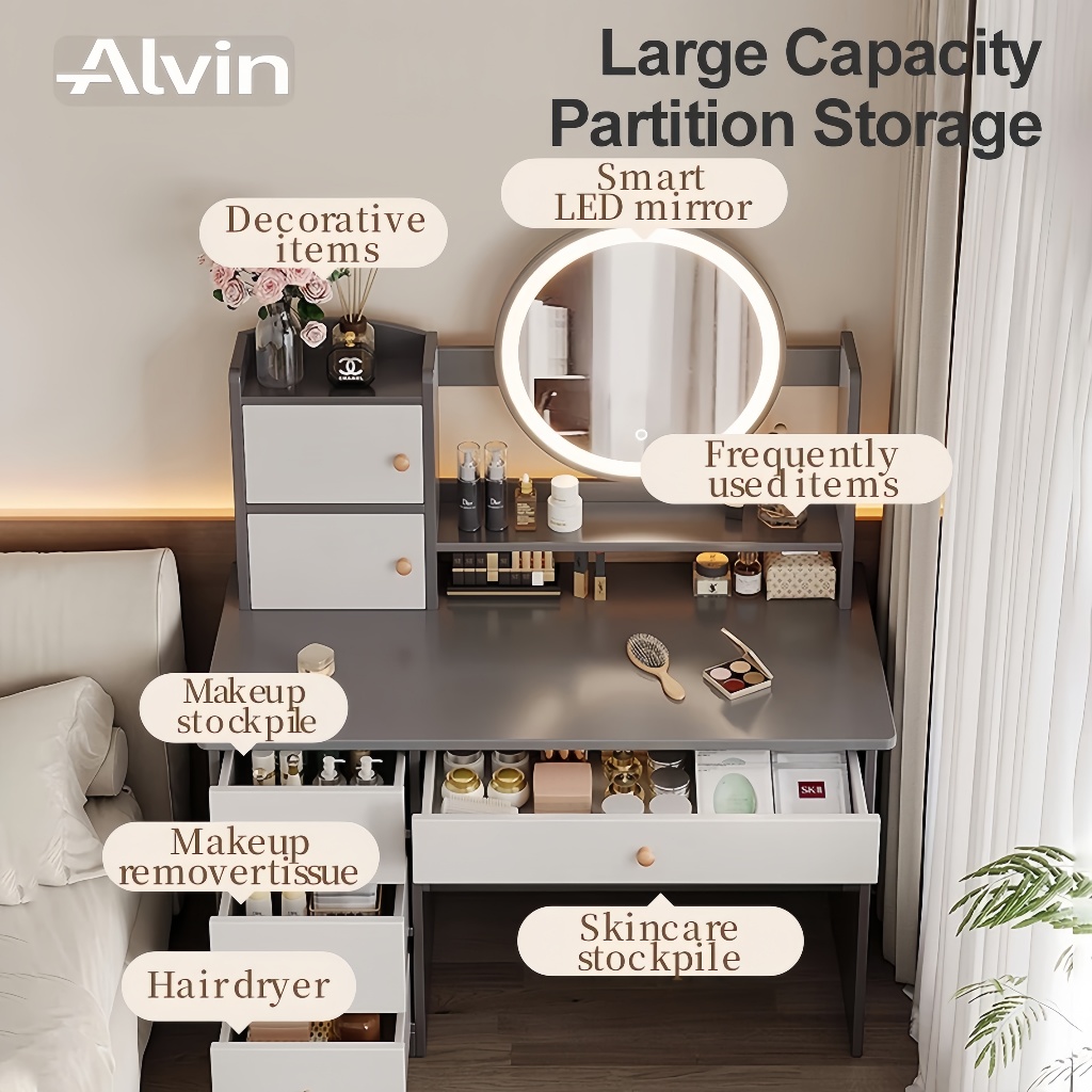 ALVIN Dressing Table Bedroom Minimalist Modern Ins Dressing Table Organizer Integrated Small Table - Image 5