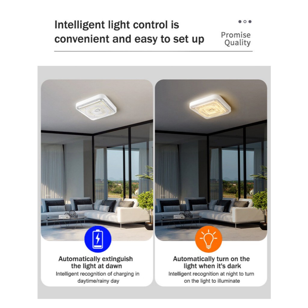 Solar Ceiling Light IP67 LED 3 Colors Outdoor Waterproof Square Solar Light Indoor With Remote - Image 5