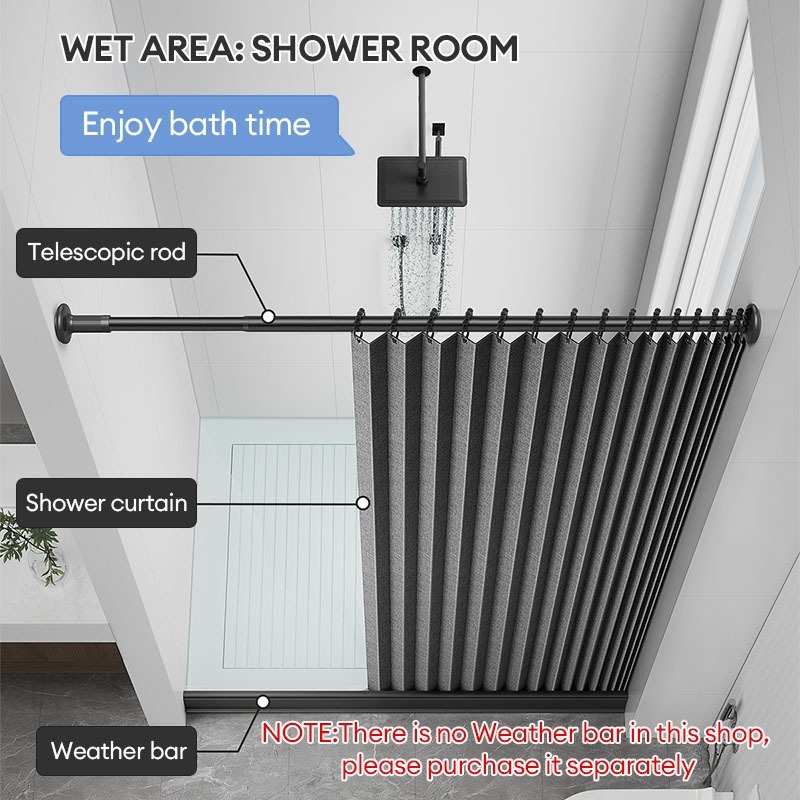 【24H Ship】Thicker Bathroom Shower Curtain Water Mildew Proof Washable Cloth with Magnetic Buckle Set - Image 2