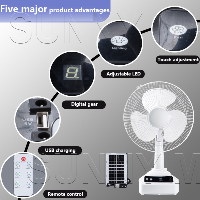 100%Free Shipping Solar Electric Fan Solar Powered Rechargeable Solar Fan  AC/DC Dual Power - Image 4