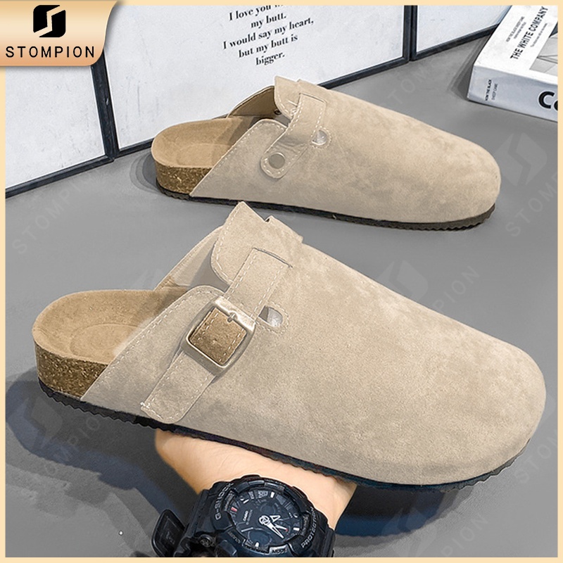 STOMPION Sandals For Men And Women Leather Clogs Unisex Flat Half Sandals Couple Casual Outdoor — view 6