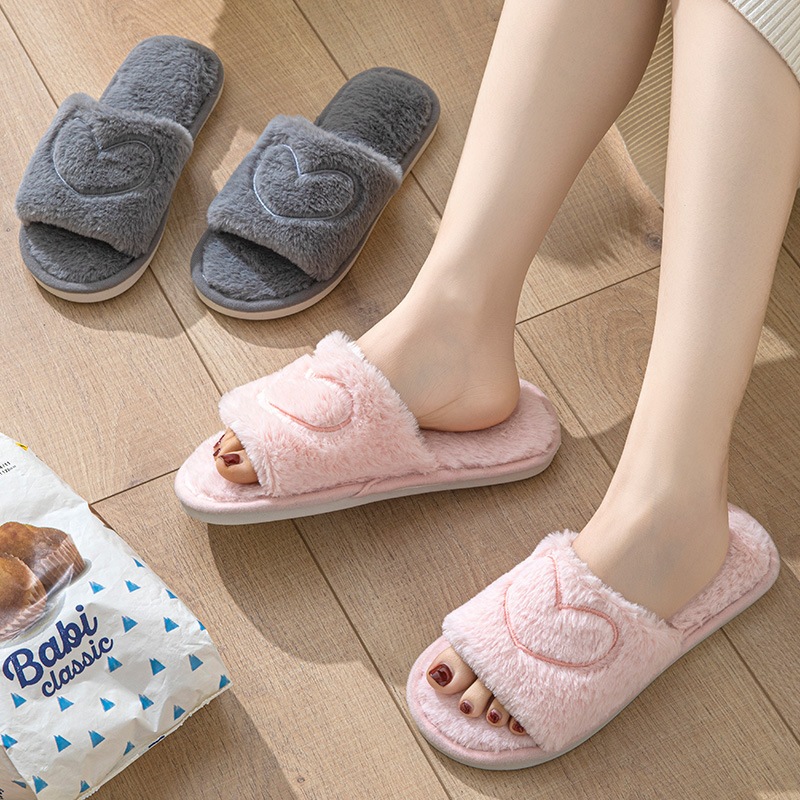 TPR Furry open toe women's indoor and outdoor home cotton fur slipper - Image 3