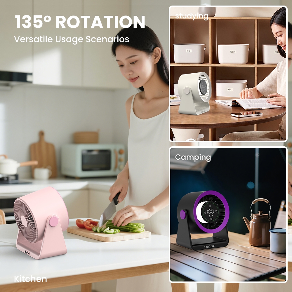 Orashare DF03L 10000mAh Rechargeable Desk Fan with LED Light 100 Gears Silent High Speed Table Fan - Image 7