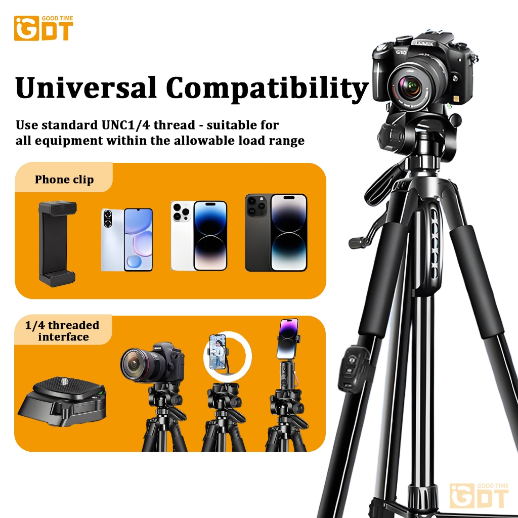 GDT Camera Tripod 1.7M Tripod Stand With Bluetooth Remote Phone Holder Extendable Tripod For DSLR — view 3