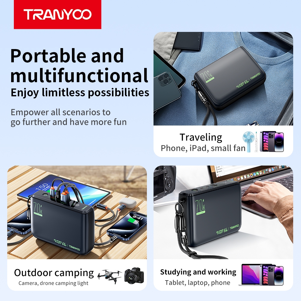 Tranyoo L7 70000mAh 65W Powerbank Original Super Fast Charging A Laptop Portable data cable 65W - Image 3