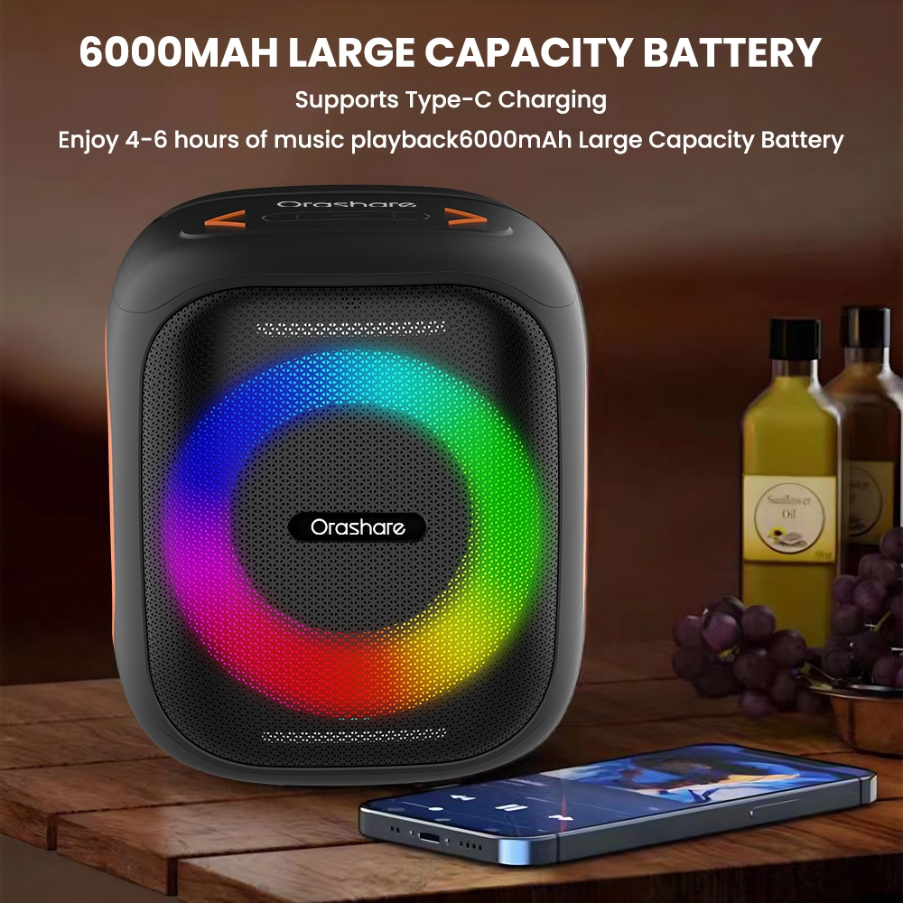Orashare BSH03 40W Karaoke Bluetooth Speaker With Dual Wireless Mics Big Sound Party Speaker RGB - Image 4