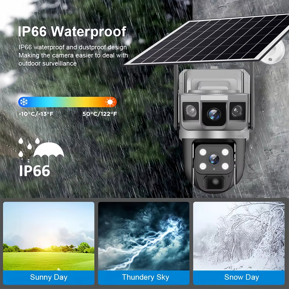 V380 Three Lens 4G SIM Solar CCTV Camera Outdoor Waterproof Auto Tracking No Lighting Required — view 6