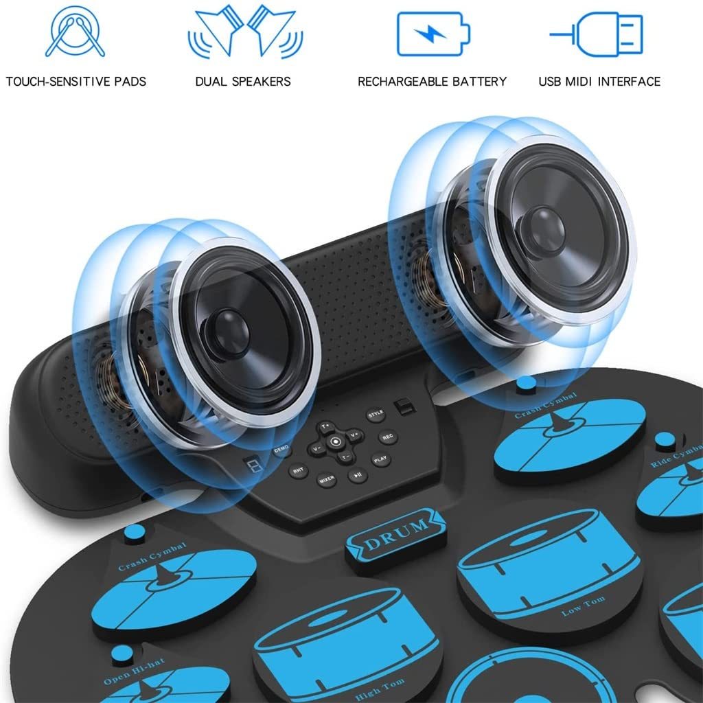 RIXTON Portable Electronic Drum Digital Roll-up Digital Drum Set Silicone Electric Drum Pad Kit - Image 6