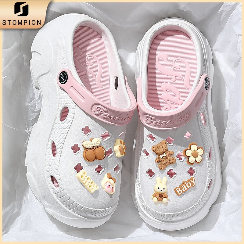 STOMPION Flat Sandals For Women Clogs Cartoon Chunky Rubber Sandals Beach Slippers For Women - Image 3