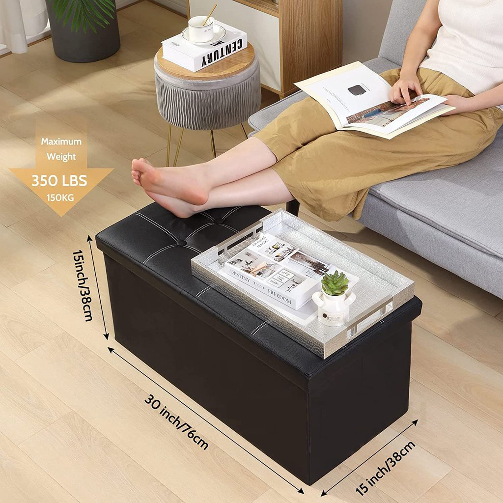 BUY 1 TAKE 1 Multfunctional Foldable Ottoman Storage Foot Stool Waterproof Leather Footstool Storage - Image 5