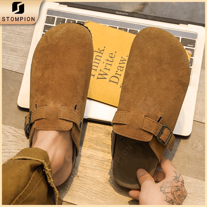 STOMPION Sandals For Men And Women Leather Clogs Unisex Flat Half Sandals Couple Casual Outdoor — view 4