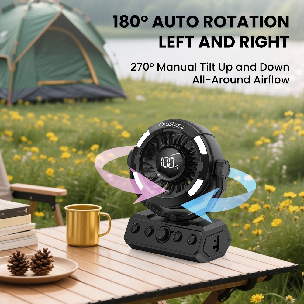 Orashare DF09 20000mAh Rechargeable Camping Fan 100-Speed Remote 180° Oscillating with LED Light - Image 4