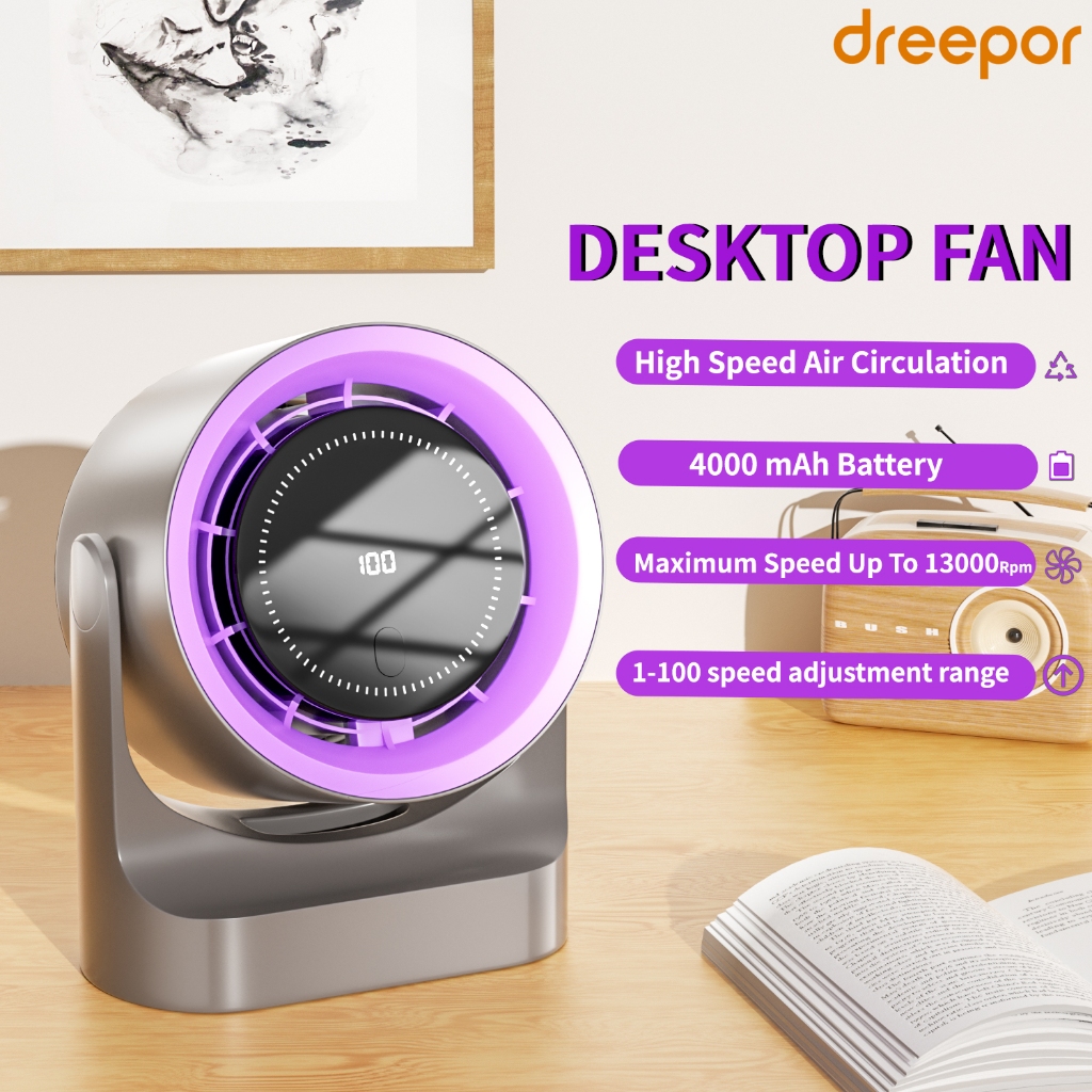 Dreepor High Speed Desk Fan Rechargeable Fan 100 Gears Strong Wind Digital Display Wall Fan — view 8