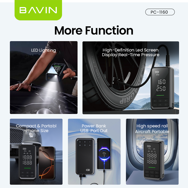 BAVIN PC1160 2-IN-1 Jump Starter & Air Compressor 10400mAh Portable Rechargeable Emergency Powerbank - Image 6