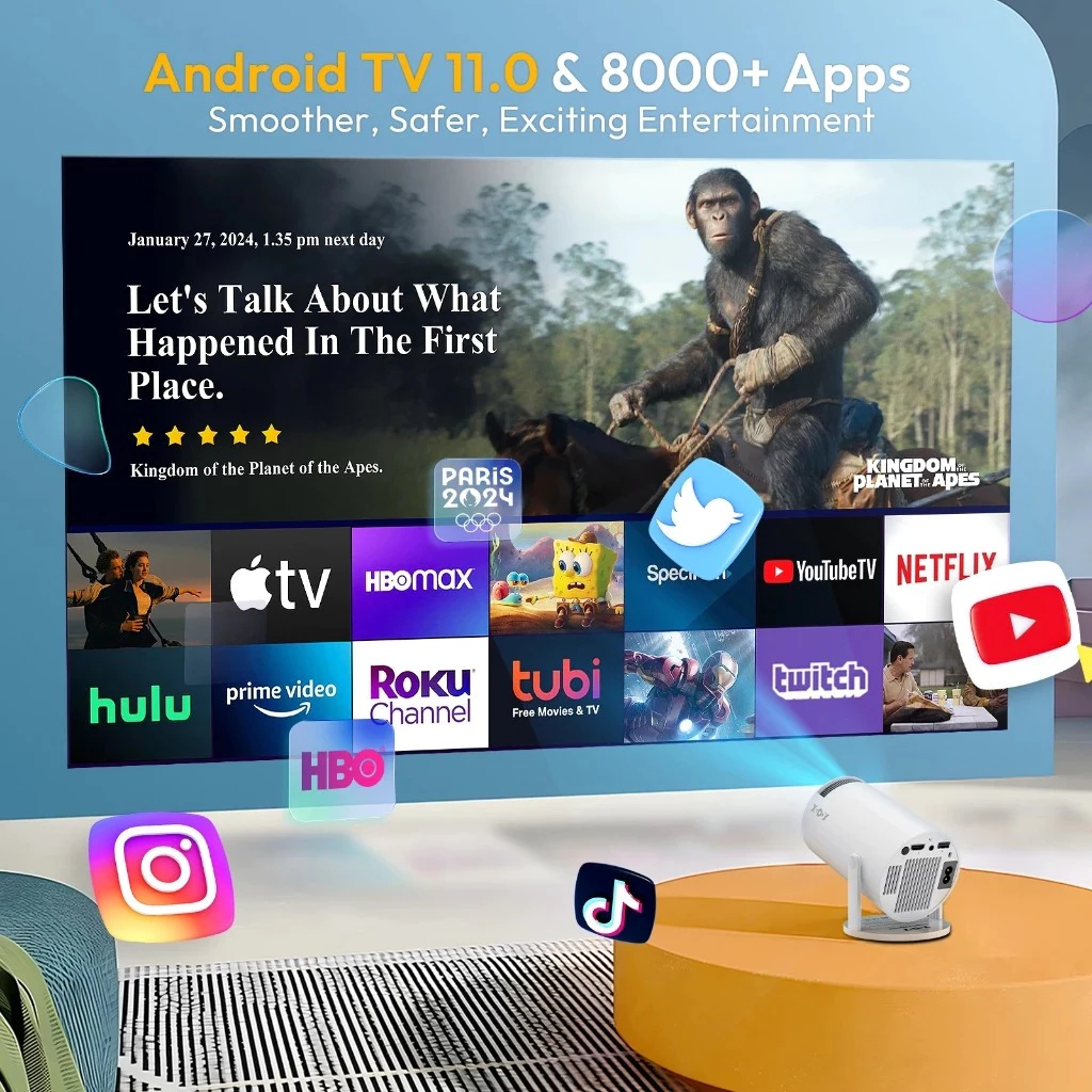 HY300-PRO Projector 4K FHD1080P mini projector portable Projector For Phone with Bluetooth and Wifi - Image 4